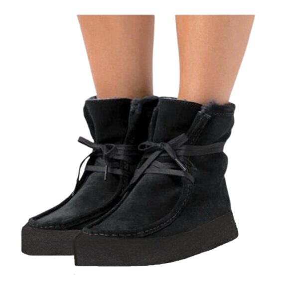Clarks Wallabee Cup Hi Square Moc Toe Lace Up Black Suede Leather Size 8 - Picture 1 of 8
